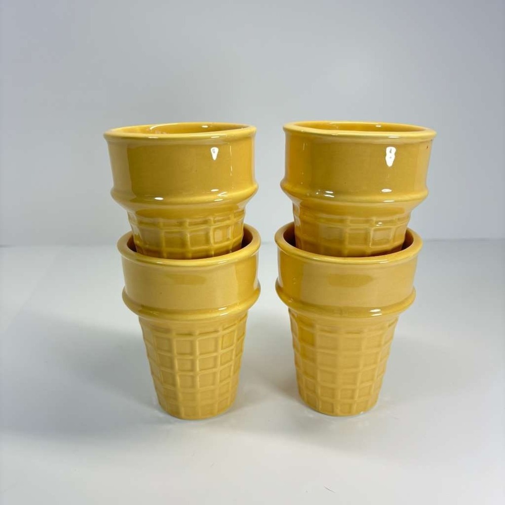Ceramic Earthenware Ice Cream Cones - Set Of 4- For Snacks or‎ Potted Plants - Picture 2 of 8